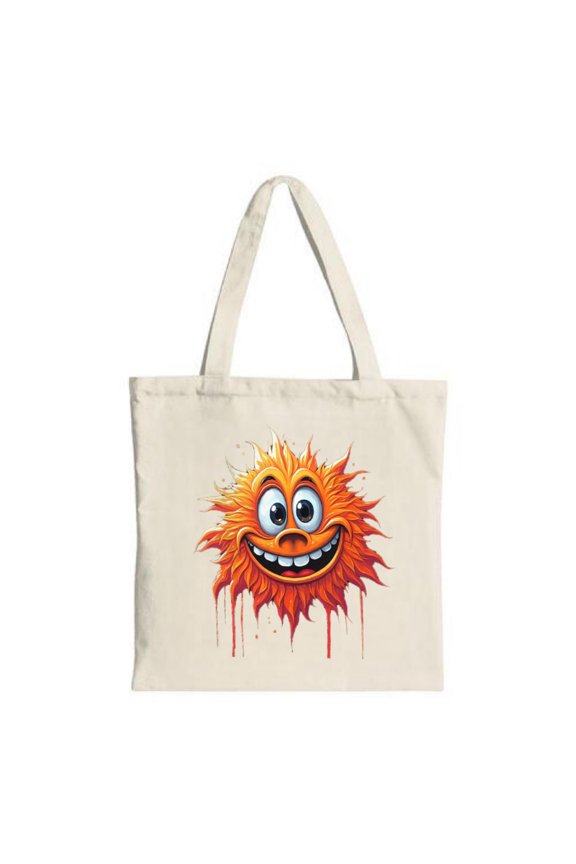 Colorful Cartoon Tote Bag with Fiery - Haired Character Large Eyes & Wide Smile - Perfect for Shopping Travel & Parties