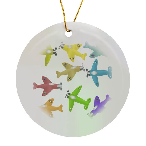3drose, Colorful Cartoon Toy Airplanes on a Plain Background Ready for the Future Pilot., Circle Porcelain Ornament
