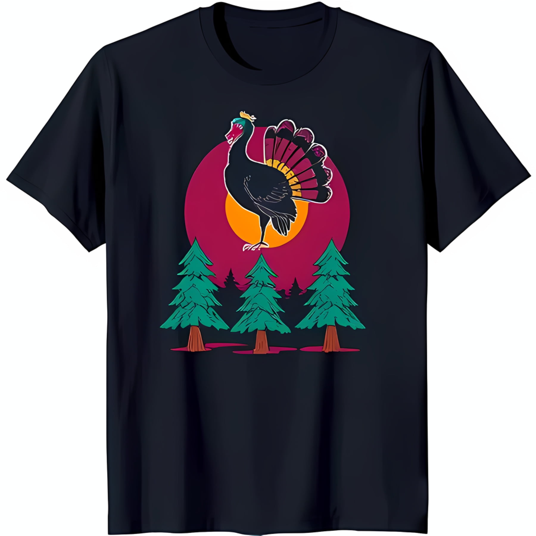 Colorful Cartoon Turkey Graphic on Black TShirt for Thanksgiving