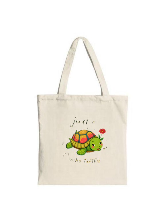 Colorful Cartoon Turtle Tote Bag - Features a vibrant turtle with a flower perfect for shopping travel and parties