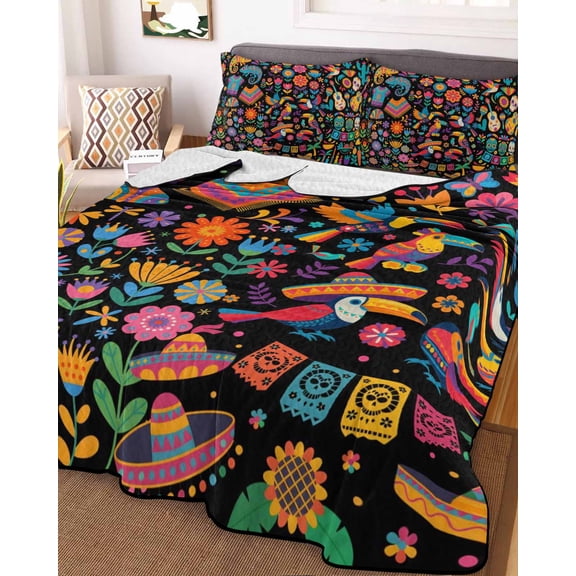 Colorful Cartoon Twin Size Down Alternative Comforter, Lightweight Comforter Quilt Bedding Set with Pillow Shams Funny Flowers Guitar Animals Ethnic Art All Seasons Bed Comforter Duvet Insert 68"x86"