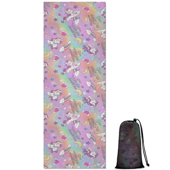 Colorful Cartoon Unicorn Pattern Hot Yoga Mat Towel Non Slip for Hot Yoga - Quick-Drying Yoga Mat Cover with 4 Corner Pockets with Travel Bag - Hot Yoga Towel Non Slip 70"x26"