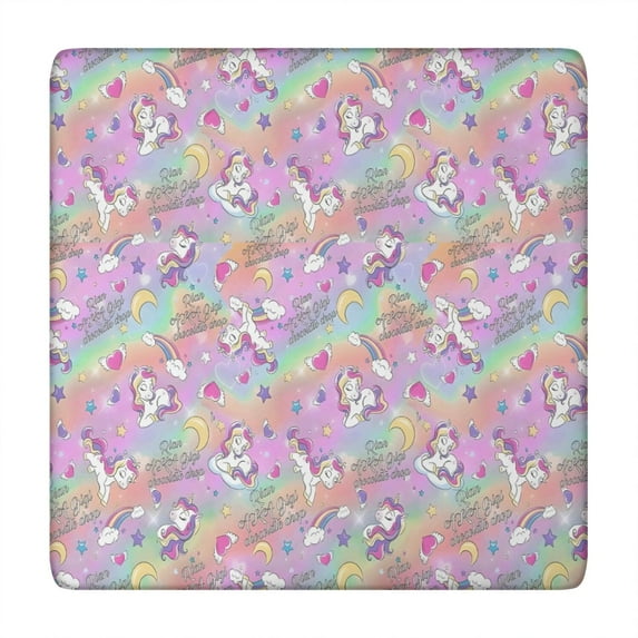 Colorful Cartoon Unicorn Pattern Square Fitted Tablecloth with Elastic Edge,Square Table Cover,Washable Elastic Table Cover for Home Kitchen Party Decor 34"x34"
