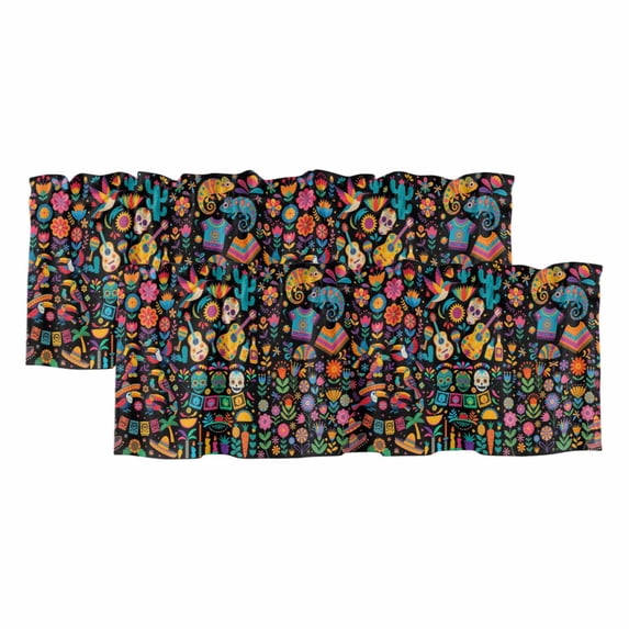 Colorful Cartoon Valances for Windows, Funny Flowers Guitar Animals Ethnic Art Light Filtering Kitchen Curtains, Rod Pocket Window Valance Curtains for Living Room Bedroom, 42" W x 12" L, 2 Panels