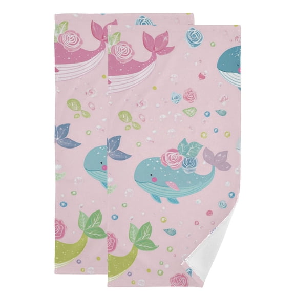Colorful Cartoon Whales Beautiful Roses Leaves Hand Towel Absorbent Bath Towels for Bathroom Sports Gym 28" x 14" Set of 2
