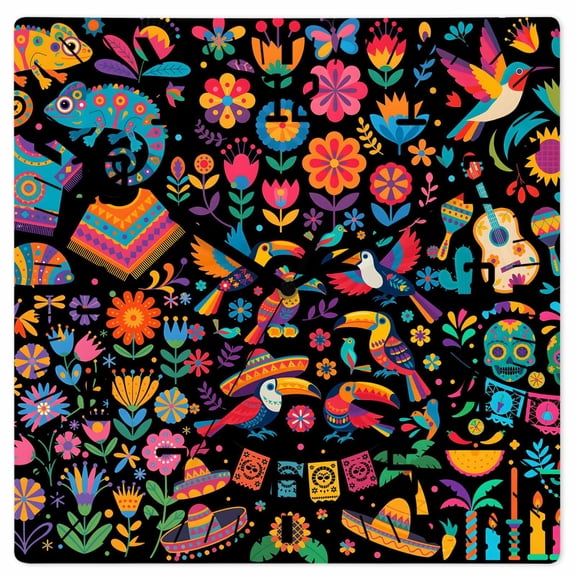 Colorful Cartoon Wooden Wall Clock Silent Non Ticking, Funny Flowers Guitar Animals Ethnic Art Square Wall Clocks Battery Operated, Decor Clock for Home Office, Living Room, Kitchen, 12 Inch