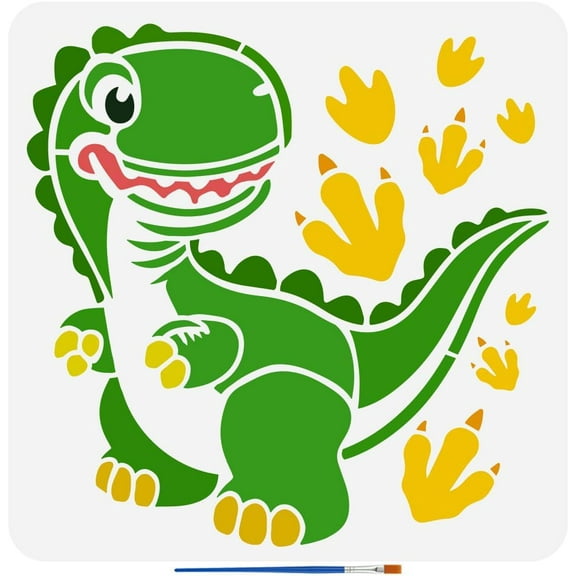 Colorful Cartoons Dinosaurs Footprints Stencil - 11.8x11.8Inch PET Plastic Funny Dinosaur Track Template for Wood Wall DIY Decoration