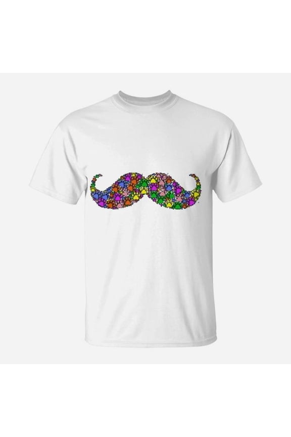 Colorful Cat And Dog Paws Print Beard Mustache TShirt