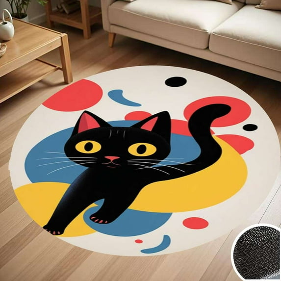 Colorful Cat Art Print Round Carpet Living Room Bedroom Home Decoration Coffee Table Mat Lounge Rug Chair Mats