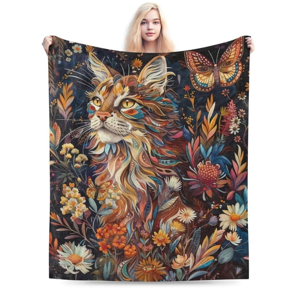 Colorful Cat Blanket Cozy Soft Flannel Throw Blanket - Lightweight & Warm Blankets 50x40