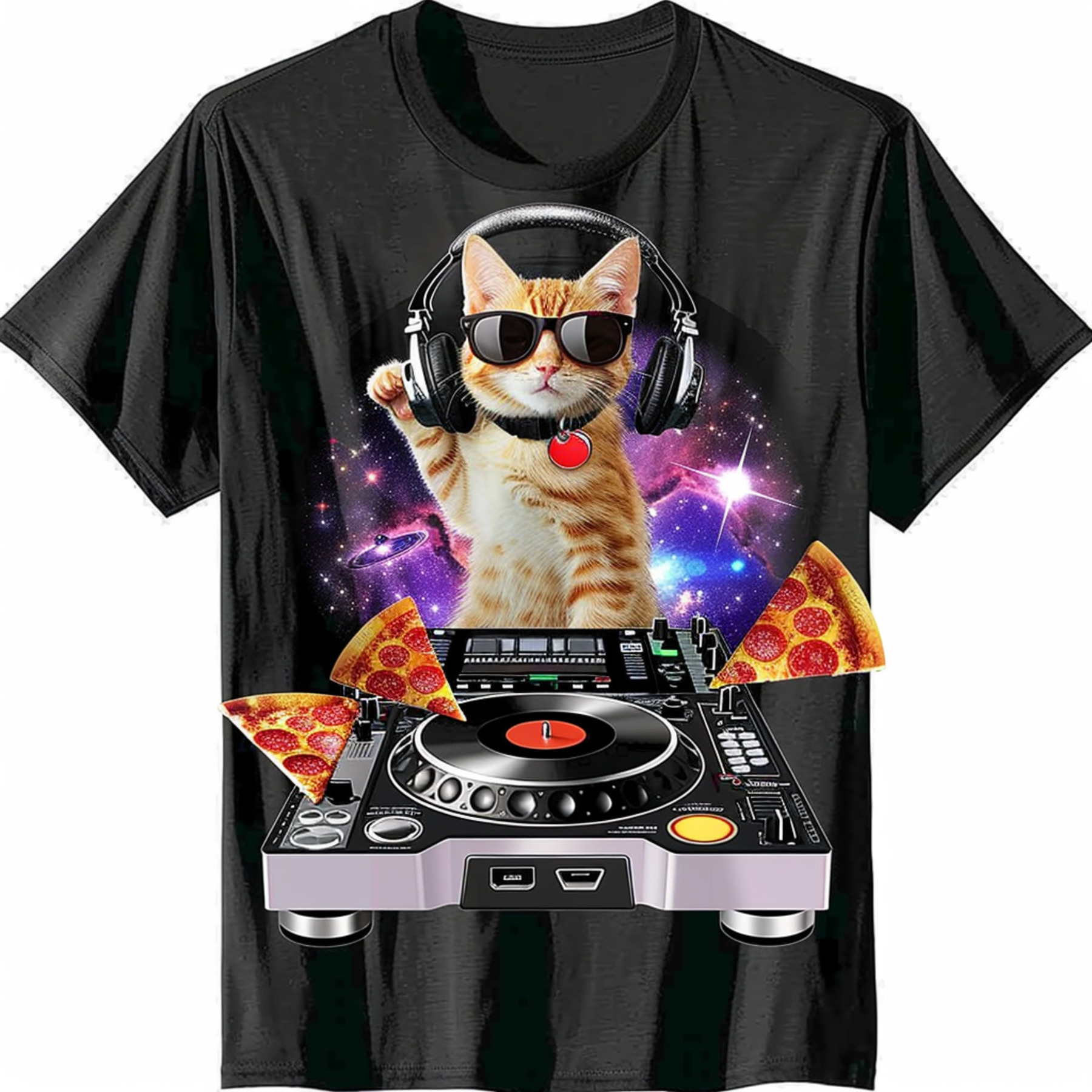 Colorful Cat DJ in Space Pop Art TShirt Adorable with Sunglasses Mixing ...