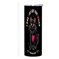 Colorful Cat Design 20 oz Stainless Steel Insulated Tumbler with Lid & Straw - Whimsical Black Cat with Hearts for Home Office & Car