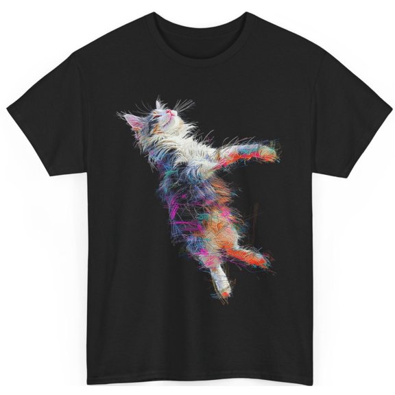Colorful Cat Drawing Animal Art Graphic Pattern Cat T-Shirt, Black