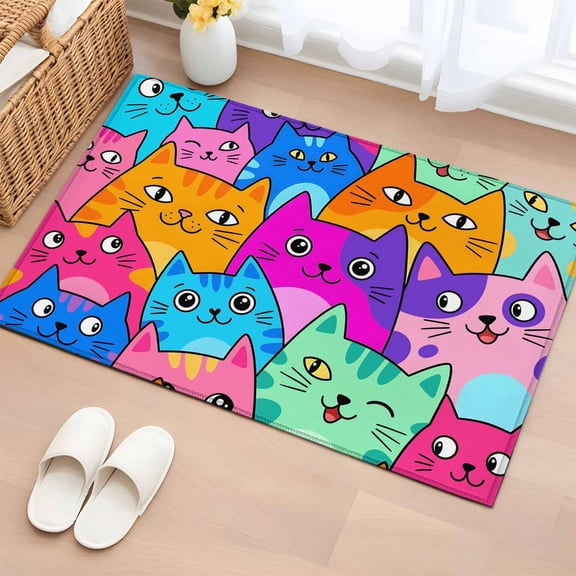 Colorful Cat Entryway Rug 2'x3'&nbsp; Non Slip Front Door Mats, Modern Abstract Art Cartoon Entrance Rugs Indoor Outdoor Carpet, Washable Floor Mats Small Area Rug for Bedroom Kitchen