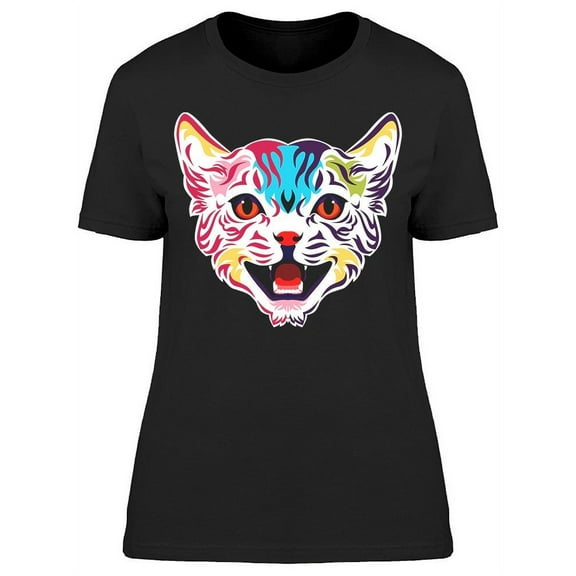 Colorful Cat Face Smiling T-Shirt Women -Image by Shutterstock, Female Small
