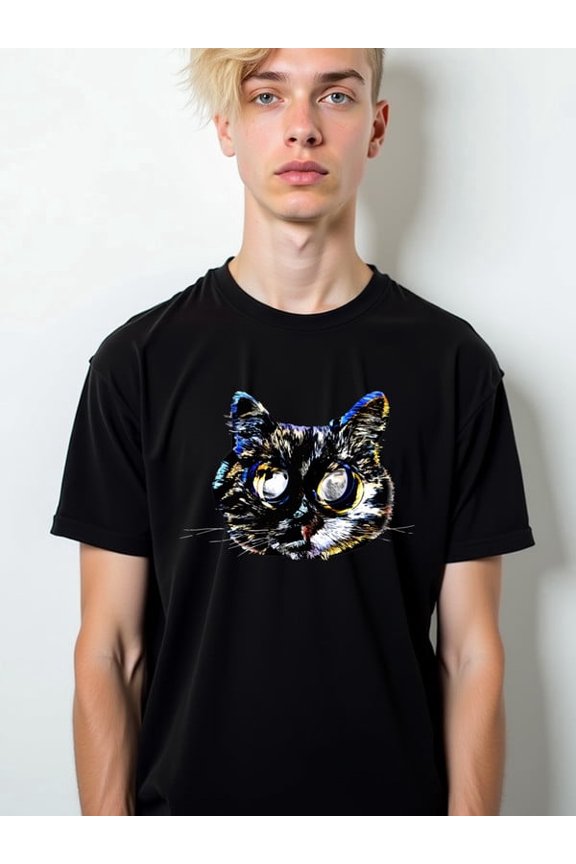 Colorful Cat Face Tee men's funny t shirts black funny elegant Fashionable, printed, machine washable Unique Design Unisex Shirt Graphic tshirts