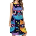 thumbnail image 1 of Colorful Cat Faces With Sunglasses Pattern Dress Loose Women'S Dress Beach Dresses With Pockets Dresses For Womens, 1 of 4