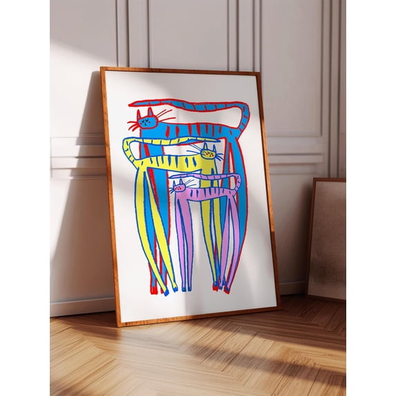 Colorful Cat Family Art Print Whimsical Home Decor Poster Print Only colorful-cat-family-art-print-whimsical-home-decor-poster-print-only