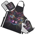 thumbnail image 1 of Colorful Cat Head 5 Pcs Kitchen Set Heat Resistant Oven Mitts and Non-Slip Pot Holders with Adjustable Cooking Apron, 1 of 6