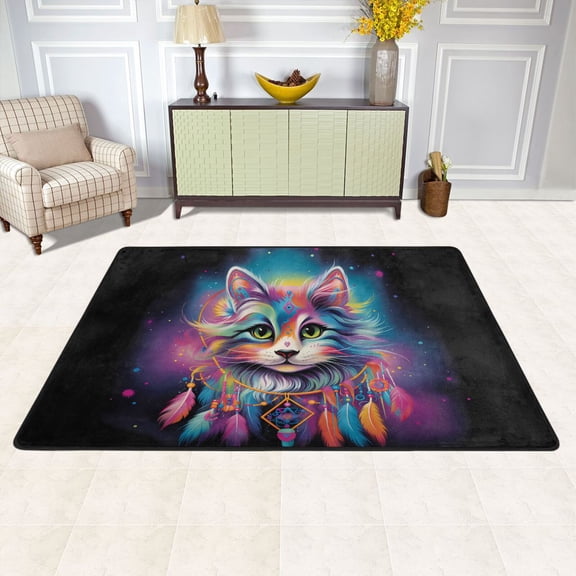 Colorful Cat Head Area Rug Washable 72 x 48 Floor Carpet Mat Non Slip for Bedroom Living Room Kids Room Home Decor
