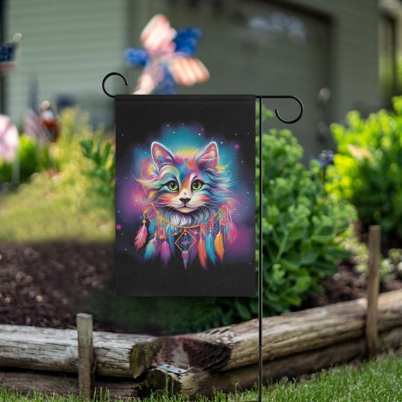 Colorful Cat Head Garden Flag Double Sided Outdoor Banners for Courtyard Outdoor Lawn Farmhouse Holiday Decorations