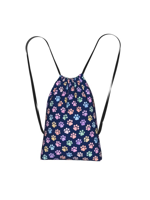 Colorful Cat Pattern Print Packable Drawstring Backpack, Lightweight Foldable Cinch Storage Bag for Gym Travel Shopping