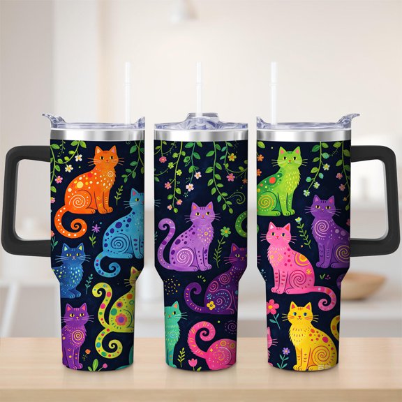 Colorful Cat Pattern Stainless Steel Tumbler, 30oz