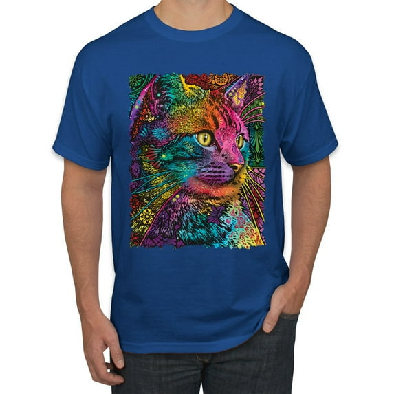 Colorful Cat Portrait | Cat Lover Owner | Dean Russo Art Animal Lover Men's T-Shirt, Royal, S
