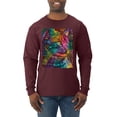 thumbnail image 1 of Colorful Cat Portrait | Cat Lover Owner | Dean Russo Art Animal Lover Mens Long Sleeve Shirt, Maroon, S, 1 of 5