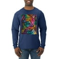 thumbnail image 1 of Colorful Cat Portrait | Cat Lover Owner | Dean Russo Art Animal Lover Mens Long Sleeve Shirt, Navy, 3XL, 1 of 5