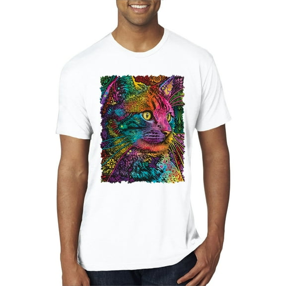 Colorful Cat Portrait | Cat Lover Owner | Dean Russo Art Animal Lover Mens Premium Tri Blend T-Shirt, True White, L