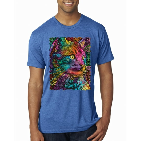 Colorful Cat Portrait | Cat Lover Owner | Dean Russo Art Animal Lover Mens Premium Tri Blend T-Shirt, Vintage Royal, XL