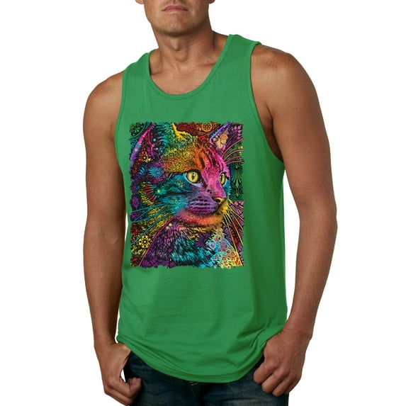 Colorful Cat Portrait | Cat Lover Owner | Dean Russo Art Animal Lover Mens Sleeveless Top, Kelly, S