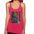 thumbnail image 1 of Colorful Cat Portrait | Cat Lover Owner | Dean Russo Art Animal Lover Tri-Blend Racerback Sleeveless Top, Shocking Pink, M, 1 of 5