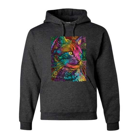 Colorful Cat Portrait | Cat Lover Owner | Dean Russo Art Animal Lover Unisex Hoodie Sweatshirt, Heather Black, S