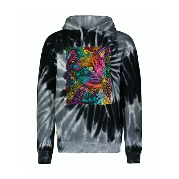 Colorful Cat Portrait | Cat Lover Owner | Dean Russo Art Animal Lover Unisex Hoodie Sweatshirt, Spiral Black, S