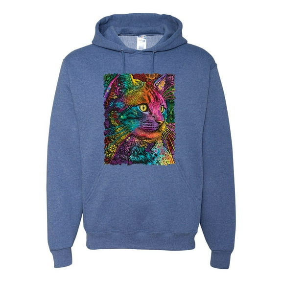 Colorful Cat Portrait | Cat Lover Owner | Dean Russo Art Animal Lover Unisex Hoodie Sweatshirt, Vintage Heather Blue, 3XL