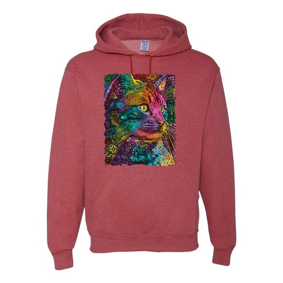 Colorful Cat Portrait | Cat Lover Owner | Dean Russo Art Animal Lover Unisex Hoodie Sweatshirt, Vintage Heather Red, L