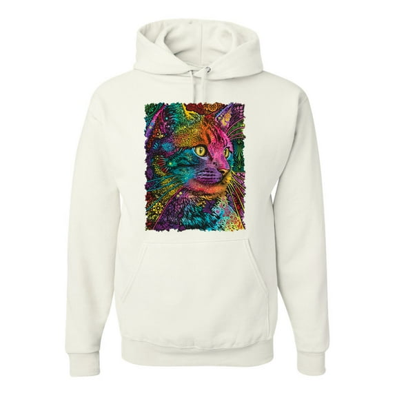 Colorful Cat Portrait | Cat Lover Owner | Dean Russo Art Animal Lover Unisex Hoodie Sweatshirt, White, S