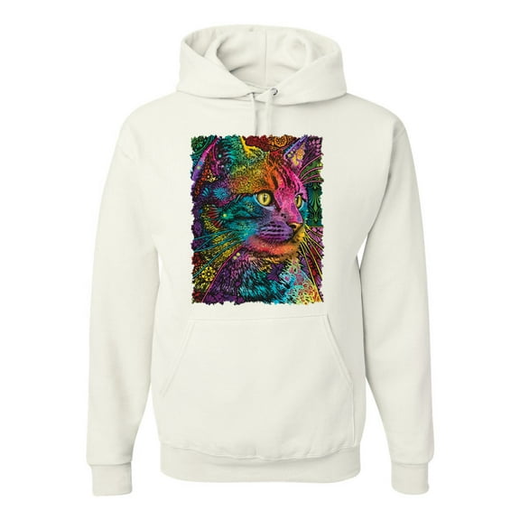 Colorful Cat Portrait | Cat Lover Owner | Dean Russo Art Animal Lover Unisex Hoodie Sweatshirt, White, S