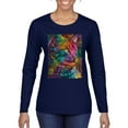 thumbnail image 1 of Colorful Cat Portrait | Cat Lover Owner | Dean Russo Art Animal Lover Womens Long Sleeve T-Shirt, Navy, S, 1 of 5