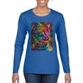 thumbnail image 1 of Colorful Cat Portrait | Cat Lover Owner | Dean Russo Art Animal Lover Womens Long Sleeve T-Shirt, Royal, L, 1 of 5