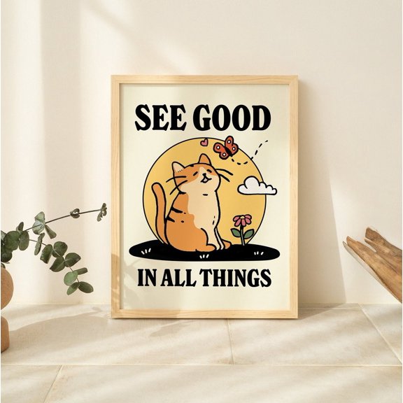 Colorful Cat Retro Maximalist Nursery Decor Classroom Positive Art Print Unframed Paper Print