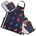 thumbnail image 1 of Colorful Cat Silhouette 5 Pcs Kitchen Set Heat Resistant Oven Mitts and Non-Slip Pot Holders with Adjustable Cooking Apron, 1 of 6