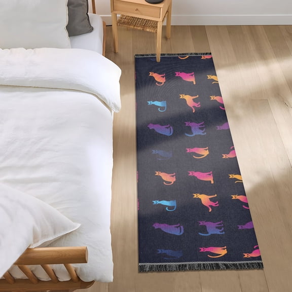 Colorful Cat Silhouette Runner Area Rug 2x6 Soft Non-Slip Washable Bedside Carpet for Hallway Bedroom Living Room Home Decor