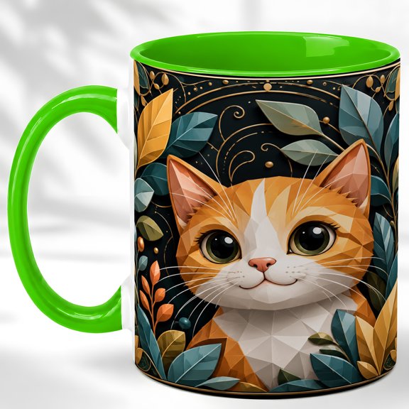 Colorful Cat Trio Coffee Mug, Geometric Pet Mug, Ceramic 11 oz