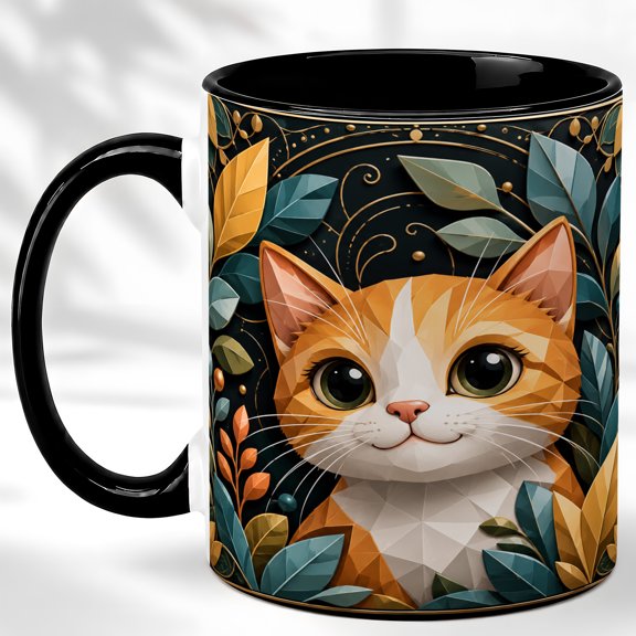Colorful Cat Trio Coffee Mug, Geometric Pet Mug, Ceramic 11 oz