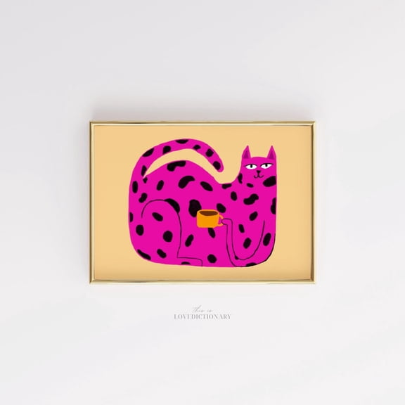 Colorful Cat Wall Art Maximalist Funky Kitten Decor, Unframed Paper Print Size 8x12