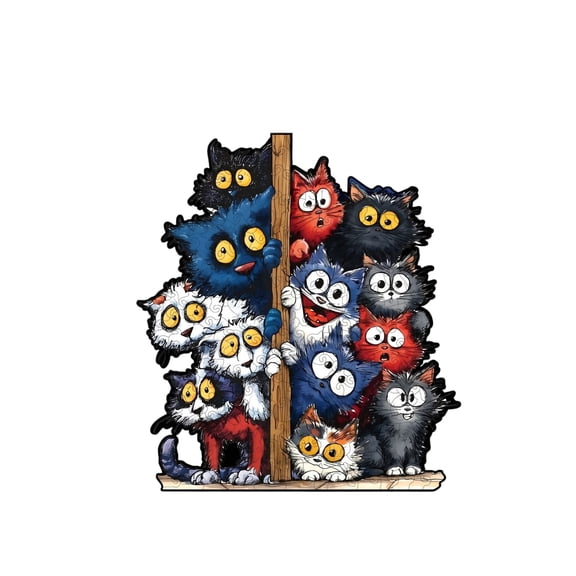 Colorful Cat Wooden Puzzle for Adults, Irregular Animal Jigsaw Puzzle, Brain Teaser Stress Relief Decompression Puzzles, Home Office Decor, Holiday Housewarming Gift(L（10.8* 11.8 inch ）)