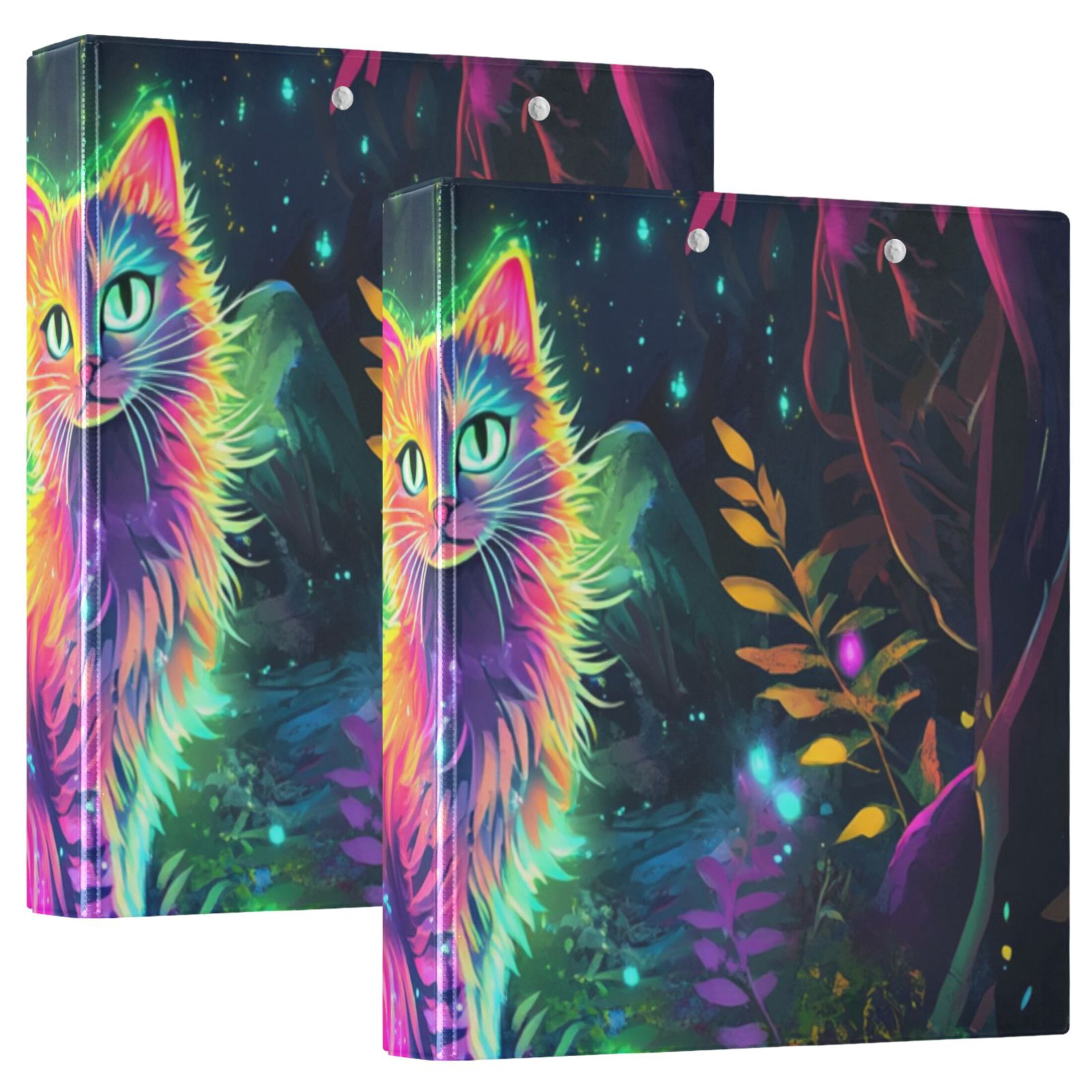 Colorful Cat in Forest 3 Ring Binders 1.5 inch Hardcover File Folders with Interior Pockets A4 Size Organizer for School Office Hospital
